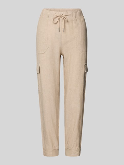 FREE/QUENT Tapered Fit Leinenhose mit Cargotaschen Modell 'Lava' Sand 2