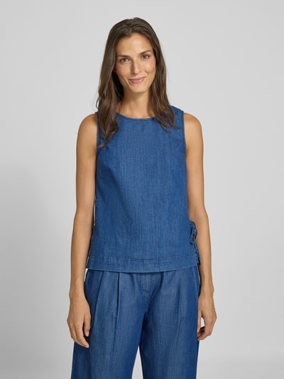 Oui Blusentop mit Rundhalsausschnitt und seitlicher Schnürung Jeansblau 4