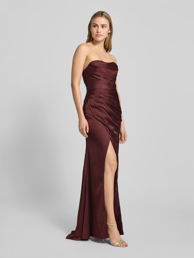 Luxuar Avondjurk van satijn in off shoulder-look met loopsplit Donkerbruin - 1