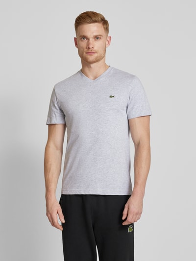 Lacoste T-shirt met labelstitching, model 'Basic' Lichtgrijs - 4