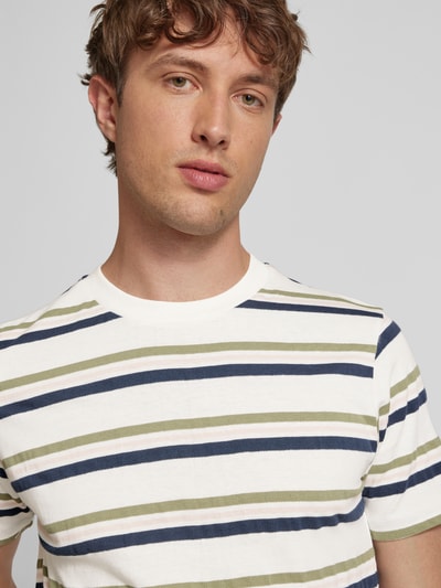 Blend T-shirt met geribde ronde hals, model 'JAMAS' Marineblauw - 3