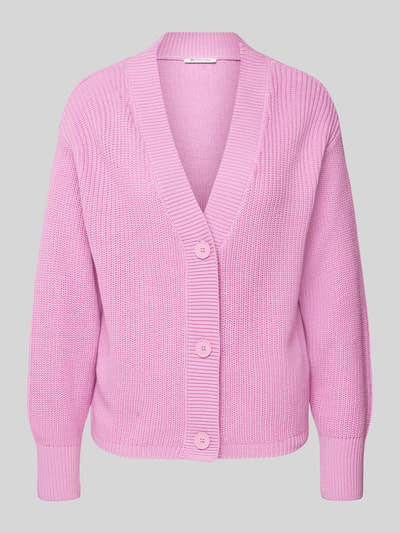 Tom Tailor Denim Comfort Fit Strickjacke mit Ripp-Knopfleiste Pink 2