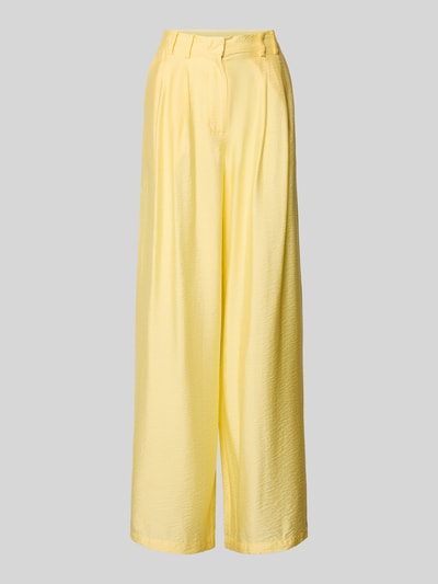 Productfoto, Wide Leg Pants uit viscose-mix met steekzakken van GUIDO MARIA KRETSCHMER WOMAN, model 'Finja', geel, uitlopende pasvorm, knoop- en ritssluiting, Franse steekzakken, paspelzak achter, taillewijdte maat 36: 37 cm, binnenbeenlengte maat 36: 78 cm