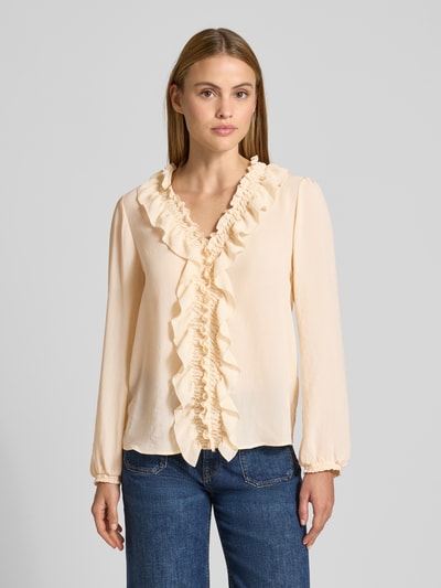 Marc Cain Bluse mit Rüschen und V-Ausschnitt Beige 4
