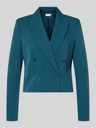 Produktfoto, Zweireihiger Blazer mit Reverskragen van Jake*s cocktail in petrol, materiaalmix met stretch, regular fit, ruglengte maat 36 51 cm