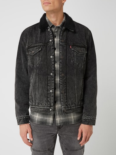 Levi's® Trucker Jacket met voering van teddybont - 'Water<Less™' Zwart - 4