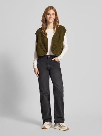 Marc O'Polo Denim Boxy Fit Teddyfell-Weste mit Druckknopfleiste Oliv 1