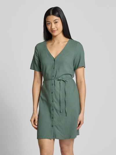 Vero Moda Loose fit mini-jurk van een mix van viscose en linnen, model 'MYMILO' Lindegroen - 4