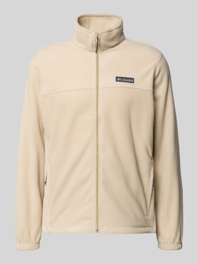 Produktfoto, Regular Fit Fleecejacke mit Logo-Patch Modell 'Mountain' von Columbia in Beige, sichtbarer Reißverschluss, Stehkragen und Eingrifftaschen, elastische Ärmelabschlüsse, weiche Fleece-Textur, für Herren