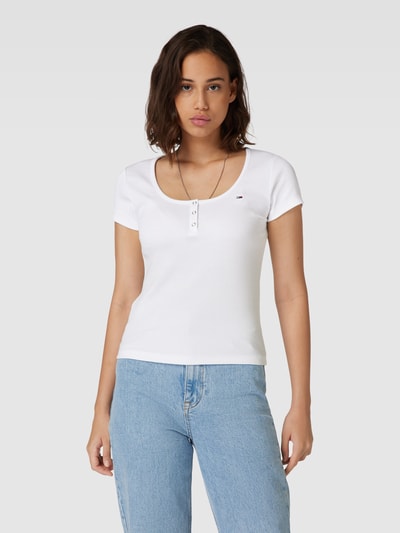 Tommy Jeans T-Shirt mit kurzer Knopfleiste Weiss 4