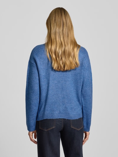 More & More Gebreide pullover met bloemenstitching Rookblauw - 5