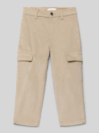 Produktfoto, Stoffhose mit Eingrifftaschen von Mango, beige, gerader Schnitt, Baumwoll-Elasthan-Mix, Pattentaschen, Reißverschluss, Kindergröße