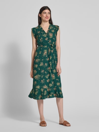 Apricot Midikleid aus Viskose mit Bindegürtel Gruen 1
