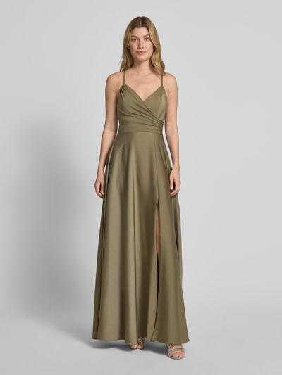 Laona Abendkleid mit V-Ausschnitt und Raffungen Oliv 4