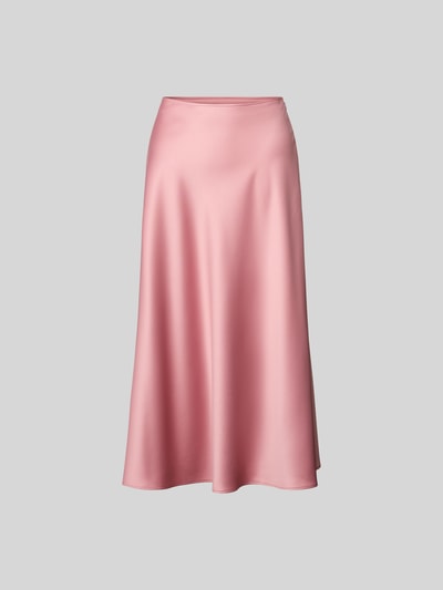 Produktfoto, Midirock aus Satin mit Reißverschluss von Juvia in Rosa, schmale Passform, fließende Satin-Haptik, Midi-Länge, Bundweite 38 cm, Gesamtlänge 81 cm.