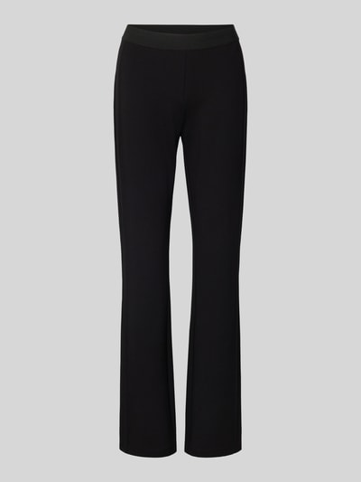 Produktfoto, schwarze Straight Fit Stoffhose aus Viskose-Mix Modell 'Erja' von Opus, elastischer Bund, glatte Struktur, Damenmode