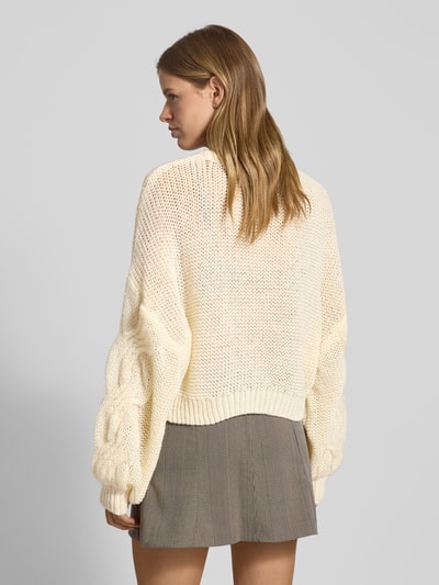 Noisy May Cropped Strickpullover mit gerippten Abschlüssen Modell 'LOES' Ecru 5