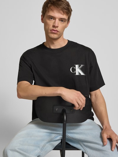 Calvin Klein Jeans T-shirt met labelprint en ronde hals Zwart - 3