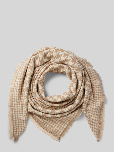 Kurt Beines Sjaal met franjes, model 'Houndstooth Triangular' Beige - 1