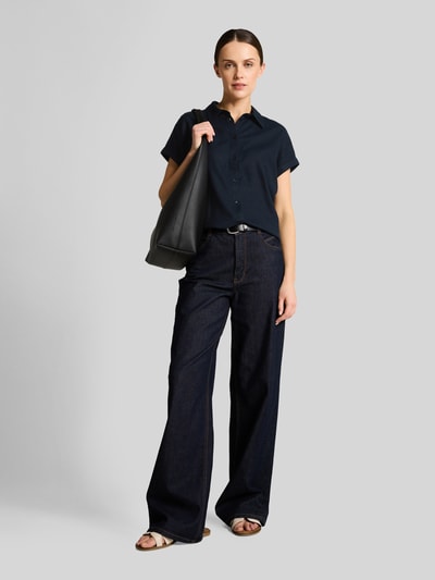 Tom Tailor Loose Fit Bluse aus Leinen-Viskose-Mix Dunkelblau 1