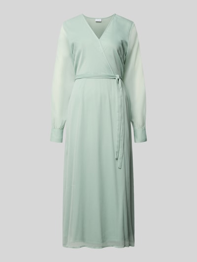 Produktfoto, Midikleid mit Taillenband Modell 'FALIA' von Vila in Mintgrün, Wickel-Optik, semitransparente Ärmel, blickdichter Unterrock