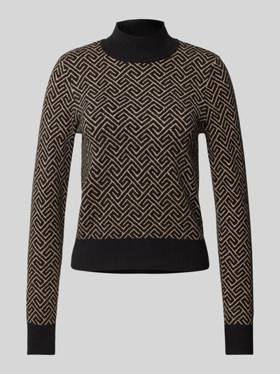 Vero Moda Regular Fit Strickpullover aus Viskose-Mix mit geometrischem Muster Modell 'ARIA' Taupe 2