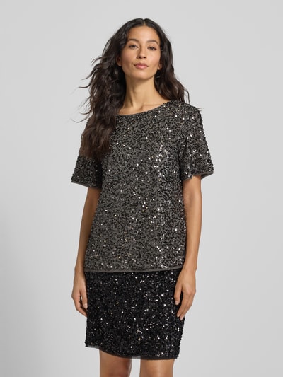comma Blouseshirt met pailletten Antraciet - 4