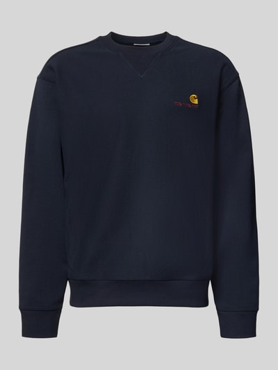 Produktfoto, Regular Fit Sweatshirt mit Logo-Stitching von Carhartt Work In Progress aus Baumwoll-Mix, dunkelblau mit Rundhalsausschnitt, elastische Abschlüsse