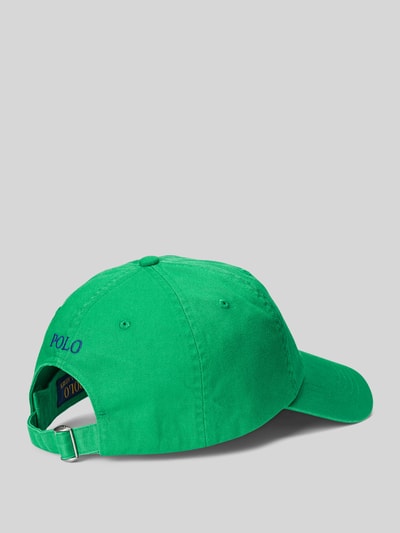Productfoto, Basecap uit pure katoen van Polo Ralph Lauren in effen groen met logo-detail, geborduurde luchtgaatjes, verstelbare sluiting, geweven structuur.