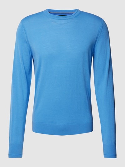 Tommy Hilfiger Tailored Sweter z dzianiny z wełny lana model ‘MERINO’ Królewski niebieski 2