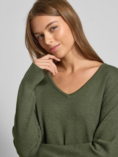 Christian Berg Woman Bluzka z długim rękawem o kroju regular fit z imitacji dzianiny z mieszanki wiskozy Oliwkowy melanż 3