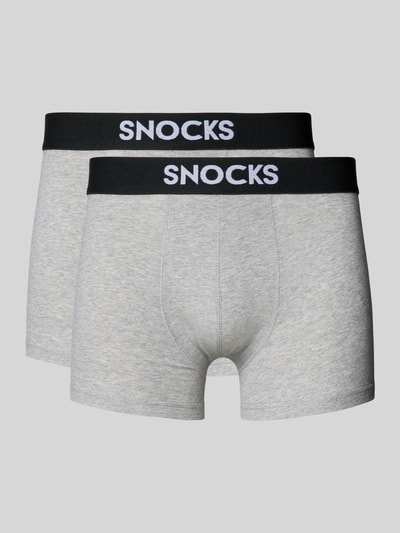 Snocks Boxershort met elastische logo in band in een set van 2 stuks Middengrijs gemêleerd - 1