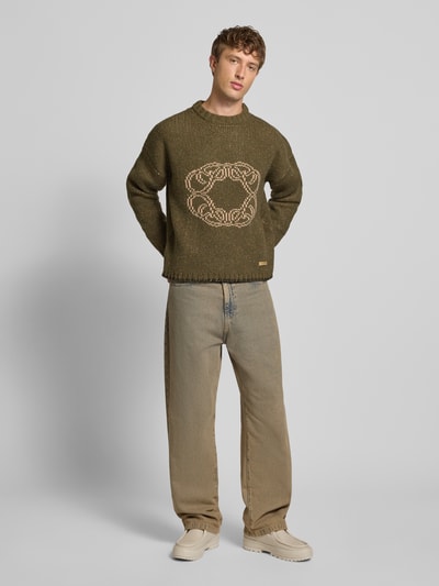 PROHIBITED Strickpullover mit Rundhalsausschnitt Modell 'Legacy' Oliv Melange 1