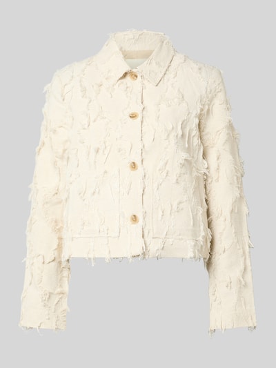 Produktfoto, Regular Fit Jacke aus Viskose-Mix Modell 'Kornelie' von MSCH Copenhagen in Creme mit Leinen-Viskose-Anteil, Zierbesatz, Umlegekragen und durchgehender Knopfleiste, strukturierte Oberfläche