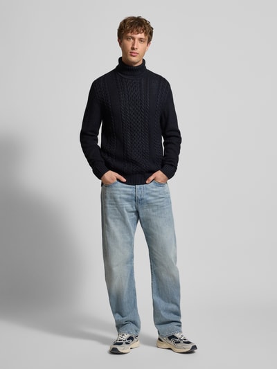 Jack & Jones Rollkragenpullover mit Zopfmuster Modell 'PAUL' Marine 1
