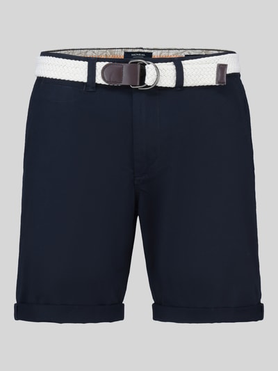 Produktfoto, Bermudas mit Gürtel und Eingrifftaschen von MCNEAL in Dunkelblau, Baumwoll-Mix mit Stretch, Straight Fit, Detailstruktur sichtbar