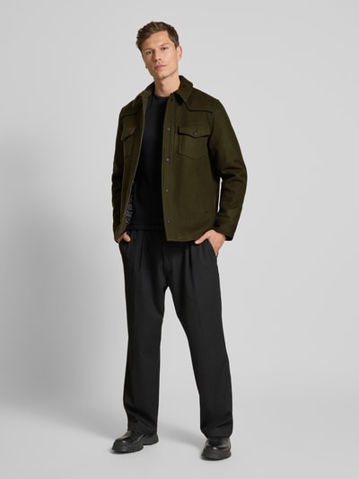 THE KOOPLES Hemdjacke aus Woll-Mix mit Kentkragen Khaki 1