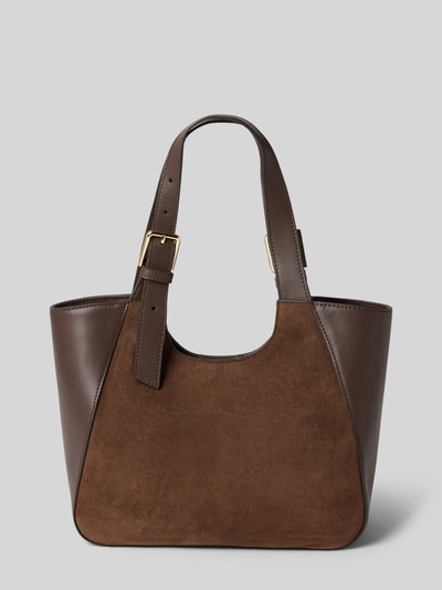 Produktfoto, Tote Bag aus echtem Kalbsleder Modell 'Dora' von FURLA in Braun, Kombination aus glattem und rauem Leder, goldene Schnalle, Maße: 35x24x10 cm, verstellbarer Schulterriemen, Magnetverschluss