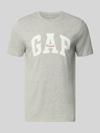Produktfoto, T-Shirt mit Logo und Rundhalsausschnitt von GAP, Herren T-Shirt in Grau, Reine Baumwolle, Regular-Fit, Rückenlänge 69 cm bei Größe M