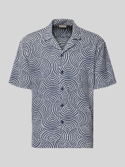 Produktfoto, Relaxed Fit Freizeithemd mit Baumwoll-Anteil Modell 'CLEMENT' von Only & Sons, niebiesko-białe wzory, frotte, krótki rękaw, resortowy kołnierz