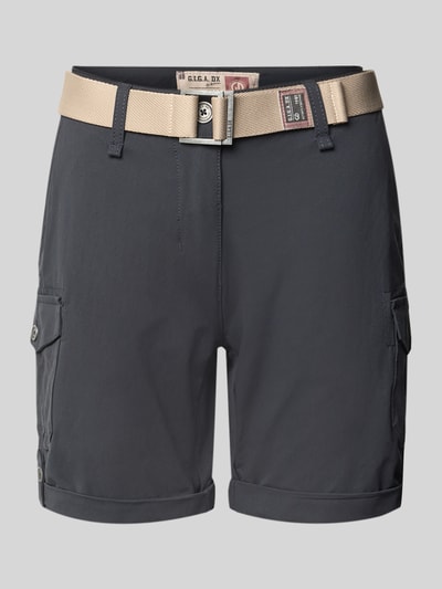 Produktfoto, Shorts mit Hydrocool Effekt und Gürtel von G.I.G.A. DX in Dunkelgrau mit beigem Gürtel, Pattentaschen, Regular Fit, Textur glatt