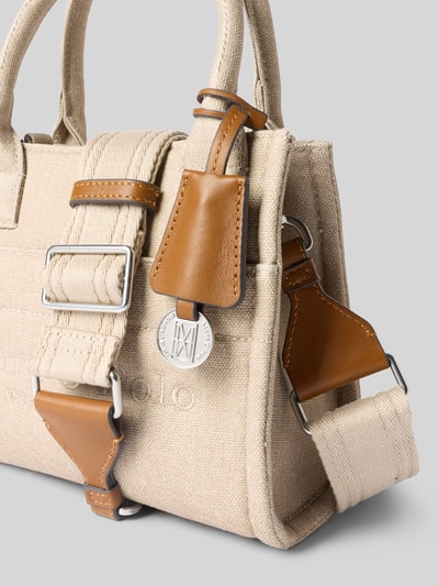 Produktfoto, Henkeltasche aus reiner Baumwolle mit Logo-Stitching von Marc O'Polo, beige mit braunen Lederdetails, strukturierte Oberfläche