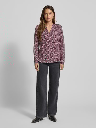More & More Slim fit blouse met V-hals Bordeaux - 1