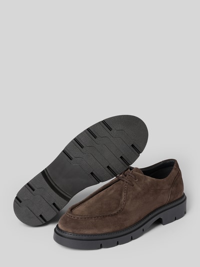 Produktfoto, Mokassins aus echtem Leder Modell 'GUNTER' von Antony Morato in Braun mit abgerundeter Form, profilierter Sohle, Schnürverschluss, Absatzhöhe 5 cm, Schafthöhe 7 cm, Schaftweite 10 cm