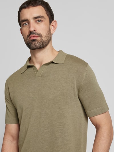 SELECTED HOMME Koszulka polo z dekoltem w serek model ‘MATTIS’ Oliwkowy 3