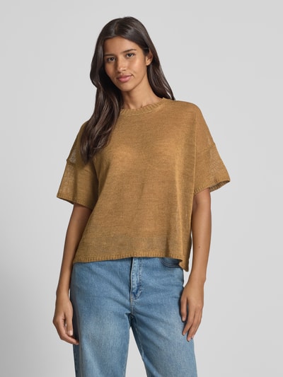 Milano Italy Gebreid shirt met ronde hals Camel - 4