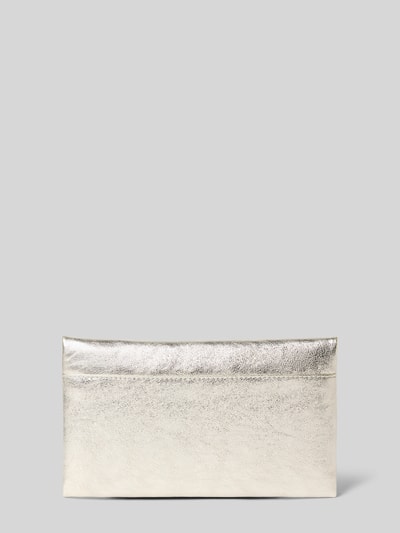Produktfoto, Clutch uit echt leer Model 'Mimosa' van Abro in metallic zilver, hoofvak met overslag, magneetsluiting, maat 24x14x3 cm, ritsvak binnenin.