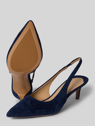 Produktfoto, Pumps mit Pfennigabsatz Modell 'LOLAH II' von Lauren Ralph Lauren in Dunkelblau, Optik: Unifarben, Schuhspitze spitz, Label-Prägung, elastisch, Sohle leicht strukturiert, Materialverarbeitung: Glattleder, Material: beschichtetes Rindsleder.