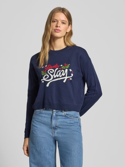 Noisy May Gebreide pullover met ribboorden, model 'CLAUS' Marineblauw - 4