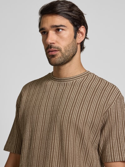 MCNEAL T-shirt met geribde ronde hals Middenbruin - 3